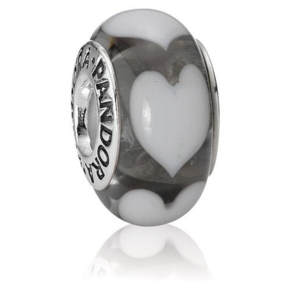Pandora Gray Hearts Murano Glass Bead Charm - Picture 1 of 6